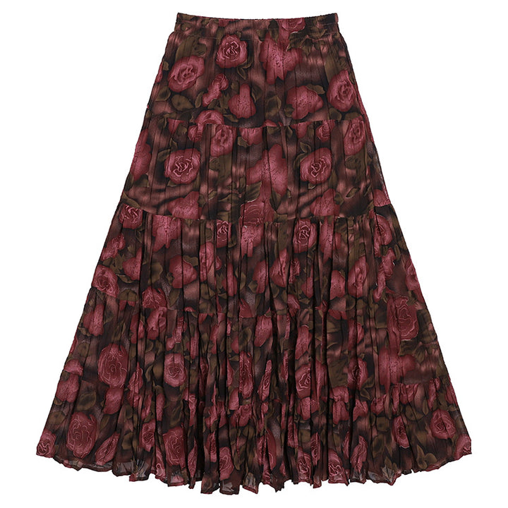 Women's flowing midi maxi skirt with multi-layered tiered design and fine pleated look Mune Fashion
