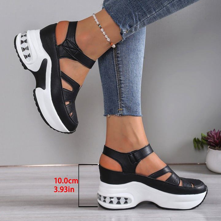 Damen Keil-Sandalen mit luftgepolsterter Sohle und Klettverschluss Mune Fashion