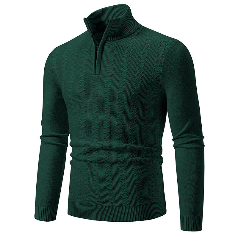 Men's fine-knit half-zip sweater with cable pattern, slim fit and stand-up collar Mune Fashion