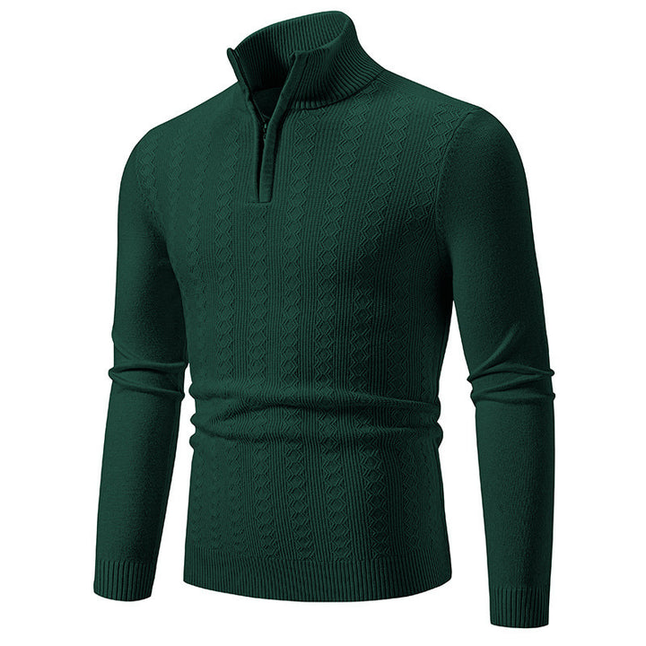 Men's fine-knit half-zip sweater with cable pattern, slim fit and stand-up collar Mune Fashion