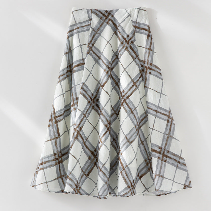 Women’s midi skirt in A-line silhouette with watercolored check pattern Mune Fashion
