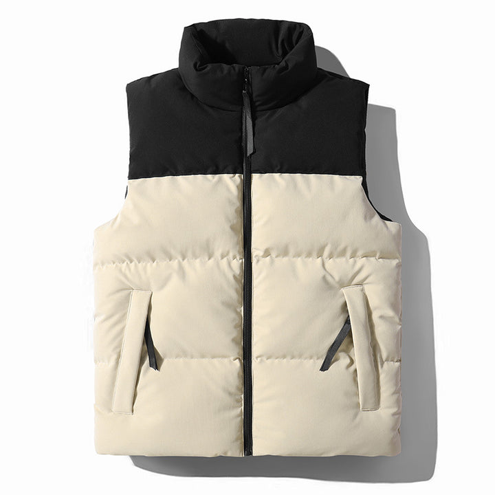 Men's Quilted Thermal Padded Vest with High Collar and Windproof Shoulder Yoke Mune Fashion