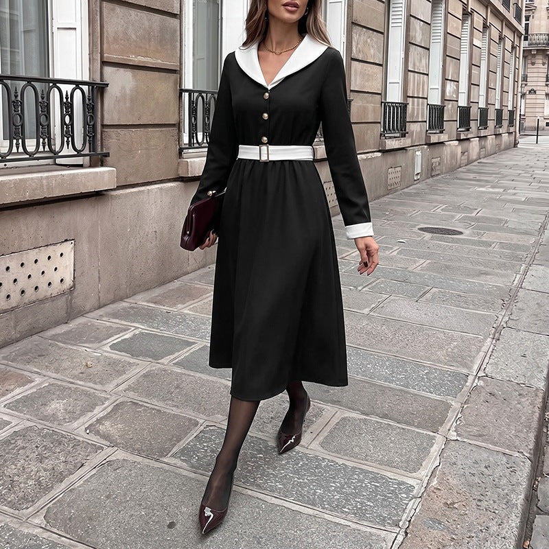 Ladies Elegant Wrap Dress with Shirt Collar and Belt Mune Fashion