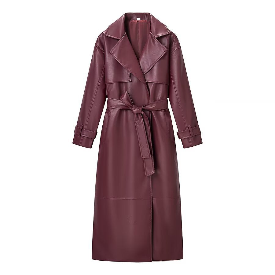 Ladies Maxi Long Oversized Coat in Leather Look with Distinctive Shoulders Mune Fashion
