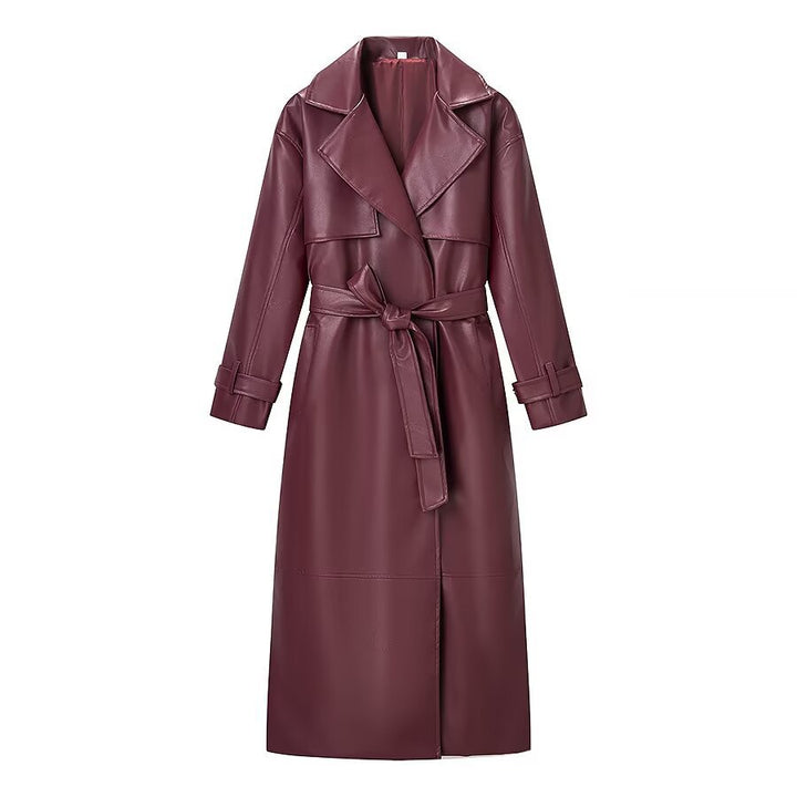Ladies Maxi Long Oversized Coat in Leather Look with Distinctive Shoulders Mune Fashion