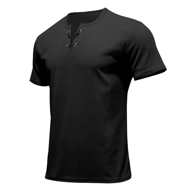 Men's short-sleeve shirt with lace collar, metal eyelets, and fine structured jersey Mune Fashion