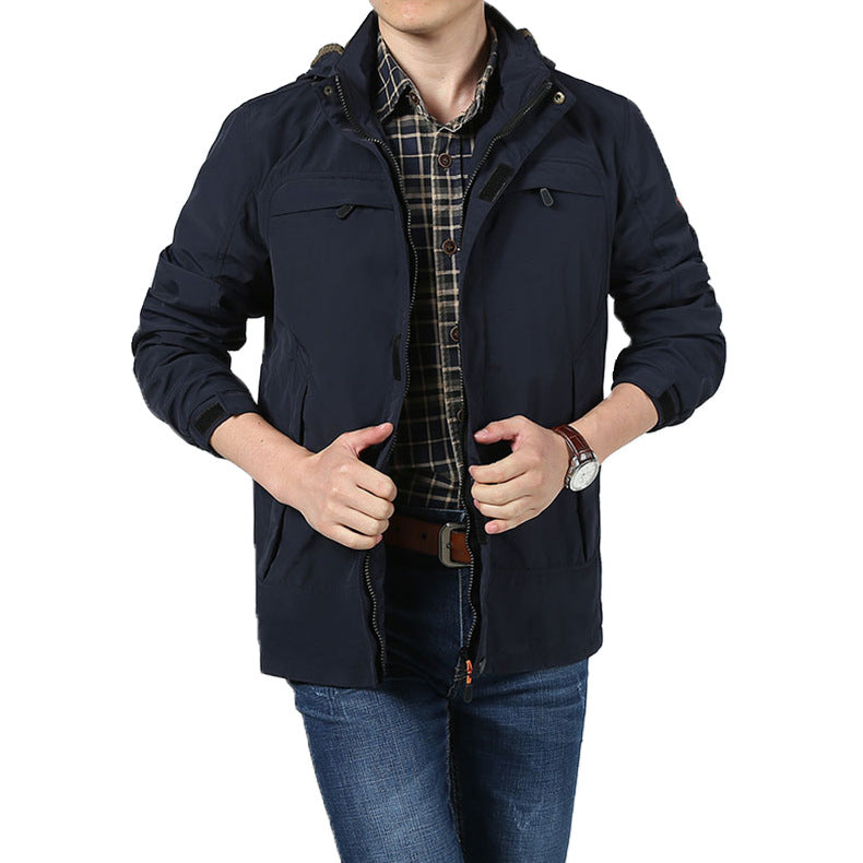 Men's Lightweight Utility Field Jacket with Hood, Zipper, and Multifunction Pockets Mune Fashion