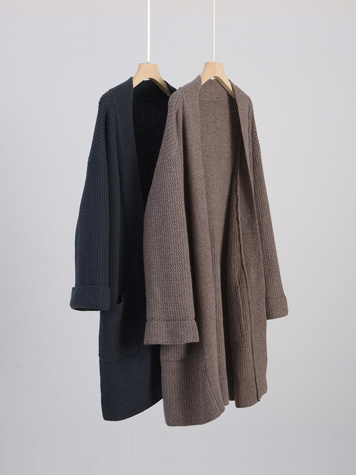 Women Long Oversized Knit Cardigan with Structure Pattern and Insert Pockets Mune Fashion