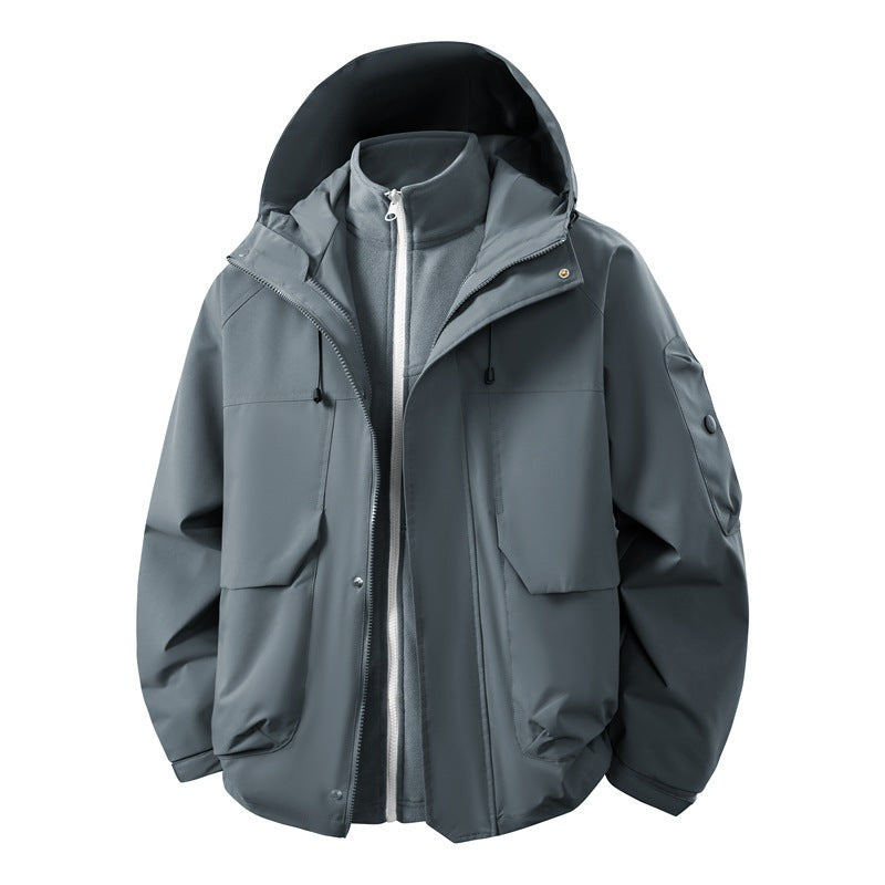 Unisex two-layer softshell parka with removable fleece inner layer, hood, and utility pockets Mune Fashion