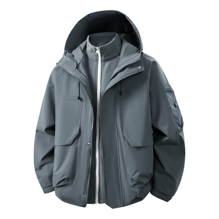 Unisex two-layer softshell parka with removable fleece inner layer, hood, and utility pockets Mune Fashion