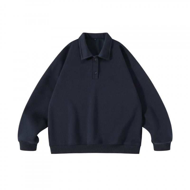 Unisex Oversize Polo Sweatshirt with Henley Button Placket and Ribbed Hem Mune Fashion