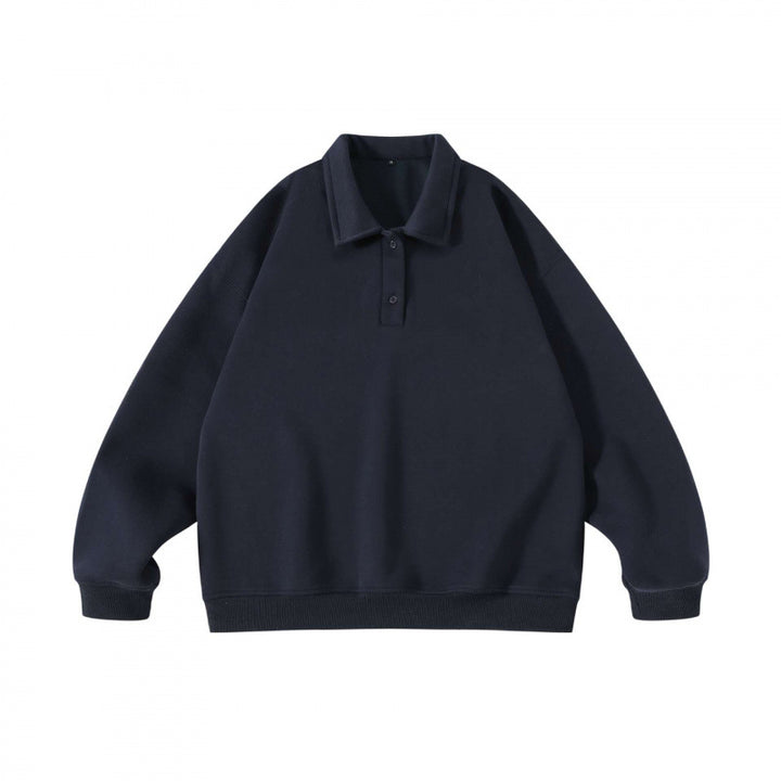 Unisex Oversize Polo Sweatshirt with Henley Button Placket and Ribbed Hem Mune Fashion