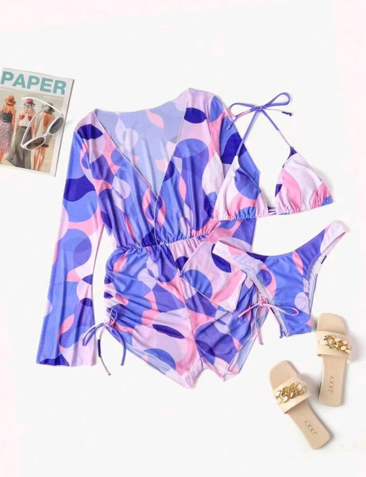 Women’s wrap swimsuit with long sleeves and fashionable pattern Mune Fashion