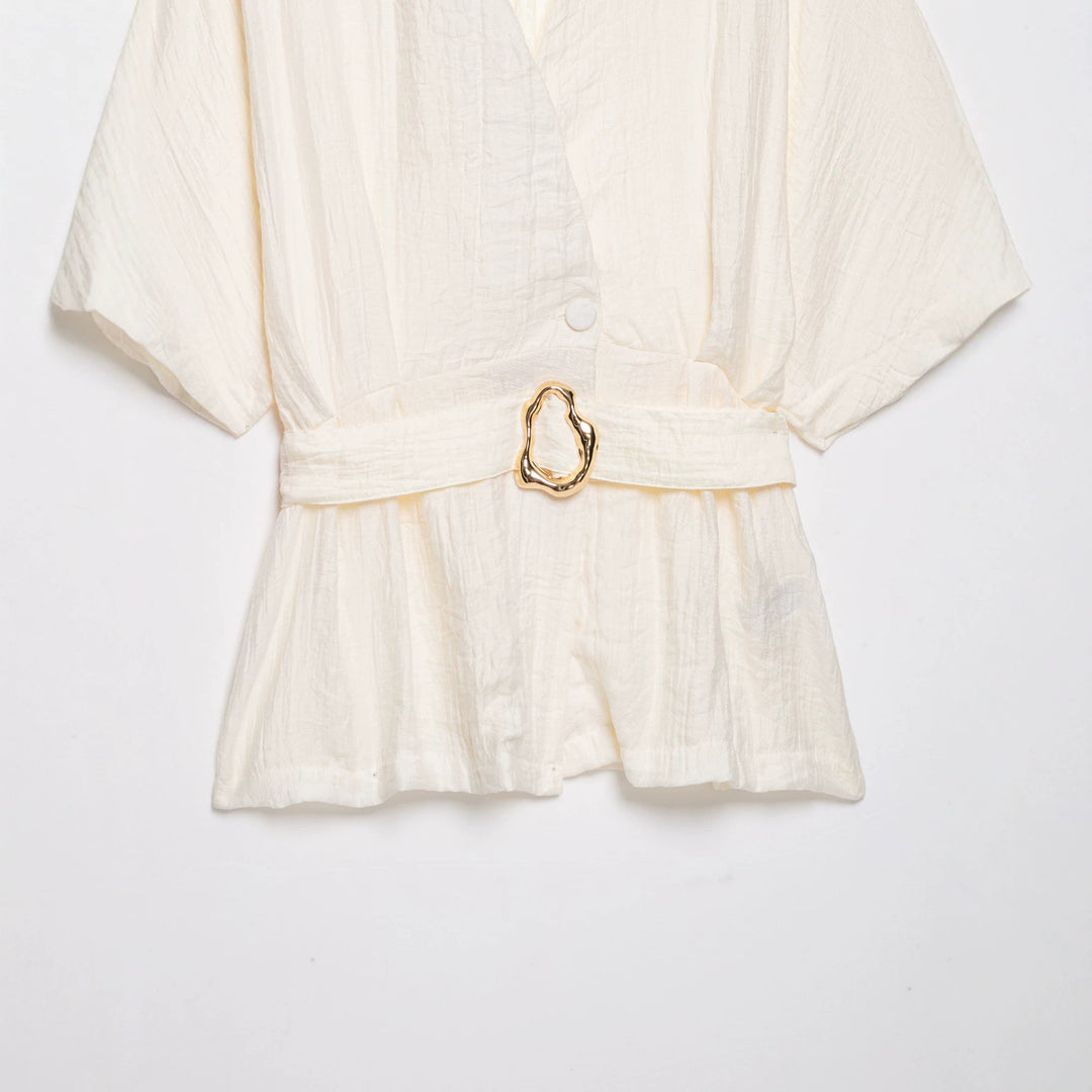 Women Two-Piece Linen Look Set with Kimono Top and Wide High Waisted Pants Mune Fashion