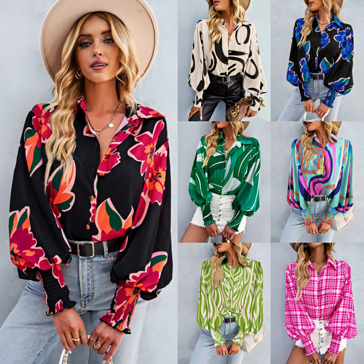 Ladies loose shirt blouse with balloon sleeves and gathered cuffs Mune Fashion