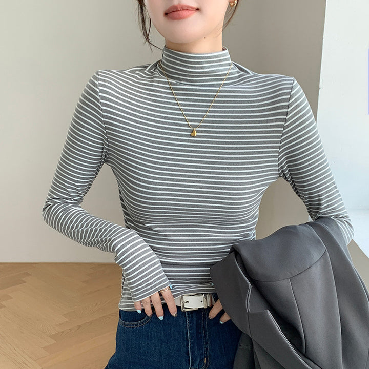 Women’s Figure-Hugging Long Sleeve Shirt with Turtle Neck Mune Fashion