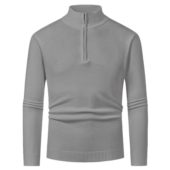 Men's fine knit troyer with half zipper, slim silhouette and contrasting stand-up collar Mune Fashion