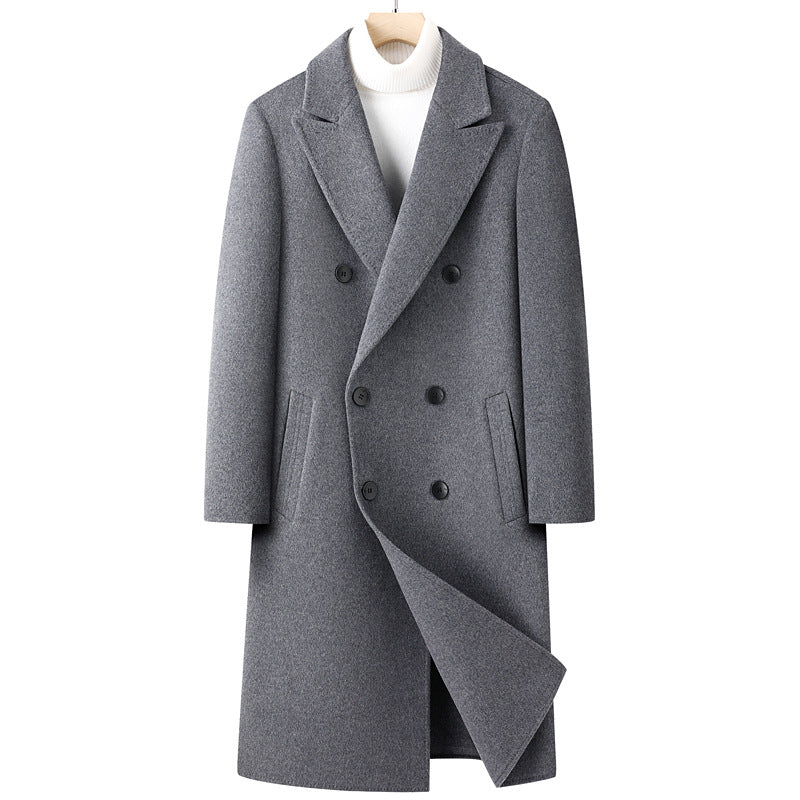 Men's Double-Breasted Wool Coat with Extended Cut and Lapel Collar Mune Fashion