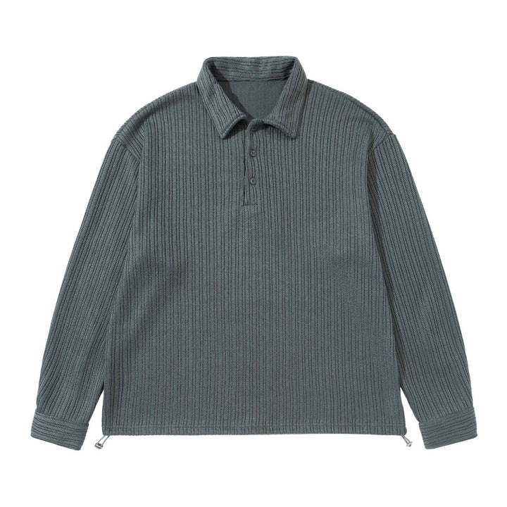 Men's Structured Polo Shirt - Knit Sweater with Button Placket and Waffle Knit Mune Fashion