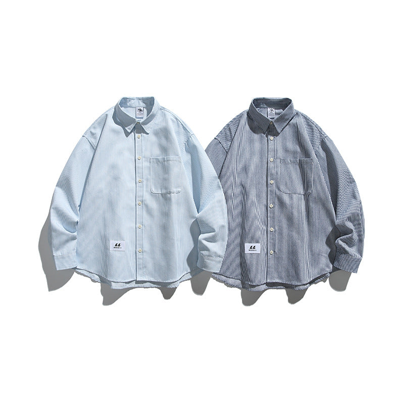 Unisex Oversize Stripe Shirt in Boxy Cut with Chest Pocket and Classic Kent Collar Mune Fashion