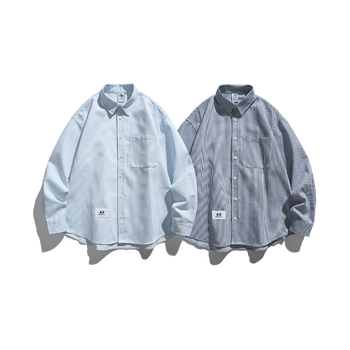 Unisex Oversize Stripe Shirt in Boxy Cut with Chest Pocket and Classic Kent Collar Mune Fashion