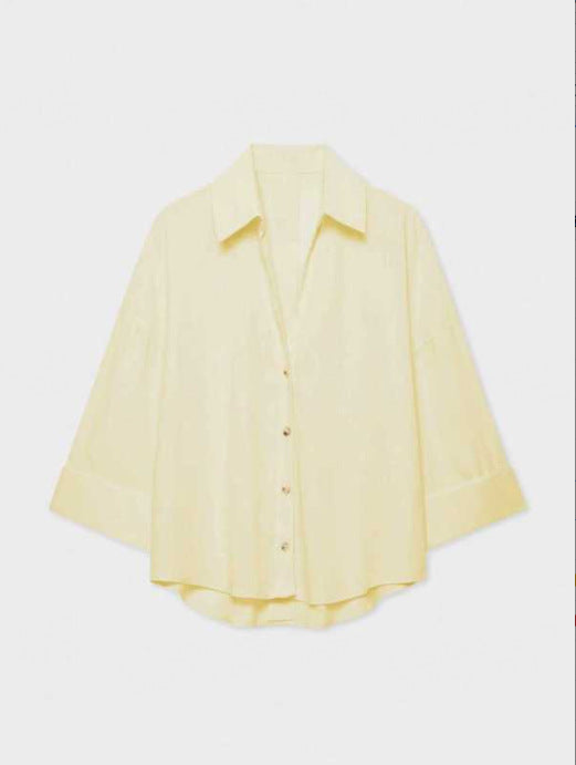 Women's Lightweight Oversized Linen Look Blouse with Three-Quarter Sleeves and Full Button Placket Mune Fashion