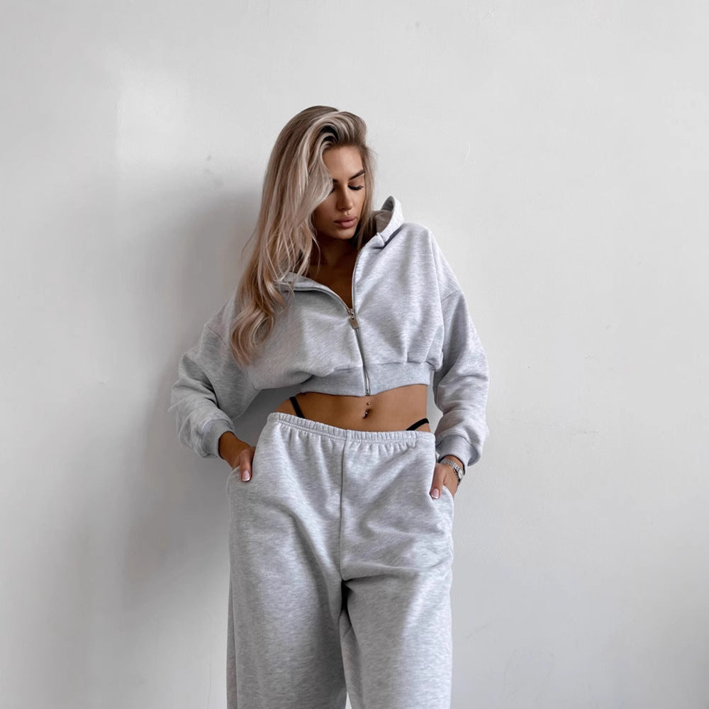 Women's short zip hoodie lounge set with high-waisted relaxed sweatpants Mune Fashion