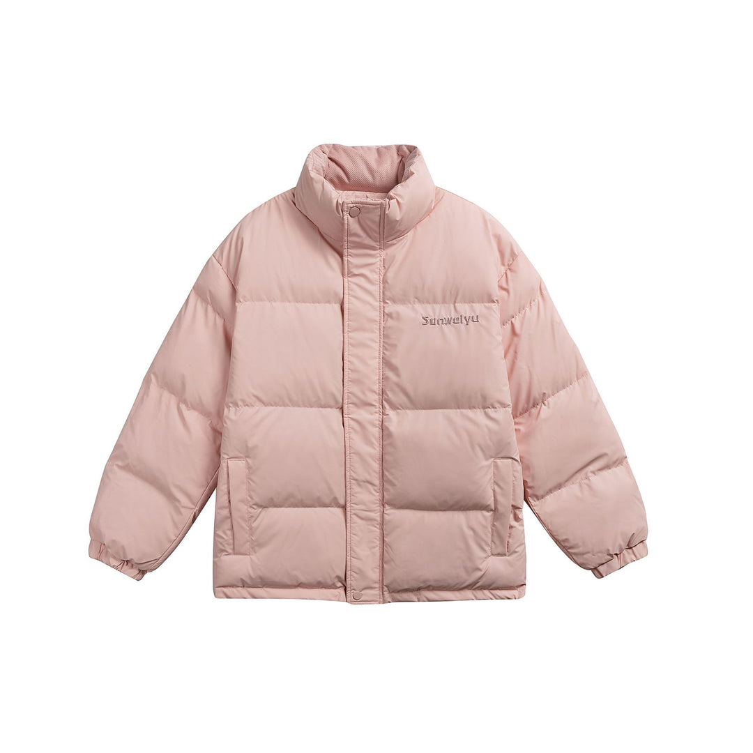 Women's short padded stand-collar puffer jacket with concealed snap button placket Mune Fashion