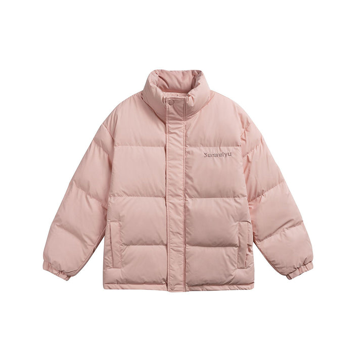Women's short padded stand-collar puffer jacket with concealed snap button placket Mune Fashion
