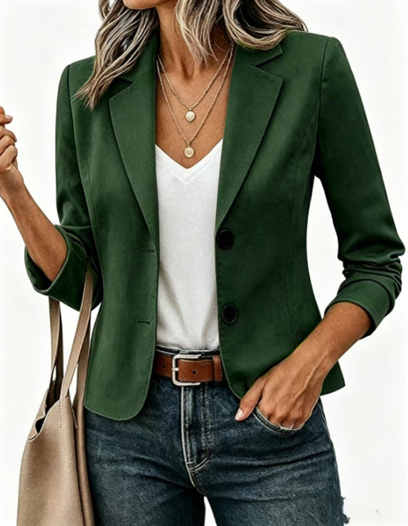 Ladies tailored short blazer with decorative buttons and three-quarter sleeves Mune Fashion