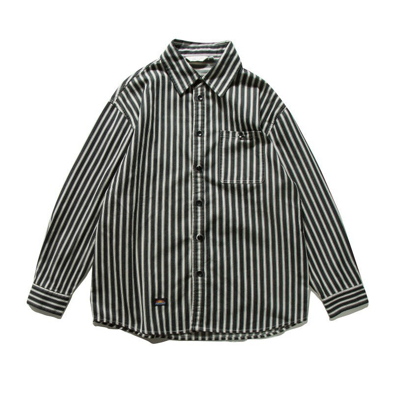 Unisex Oversized Shirt Jacket with Vertical Stripes, Boxy Cut and Chest Pocket Mune Fashion
