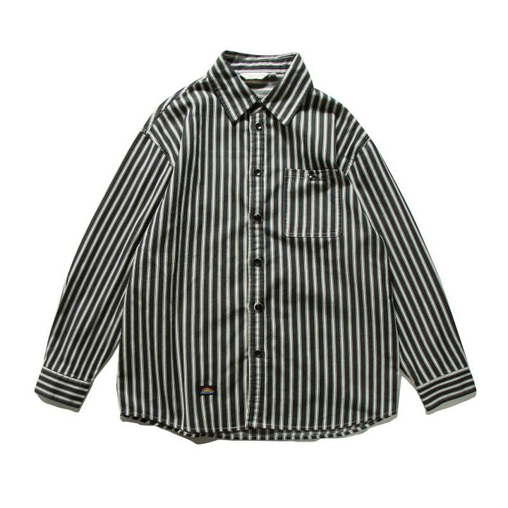 Unisex Oversized Shirt Jacket with Vertical Stripes, Boxy Cut and Chest Pocket Mune Fashion