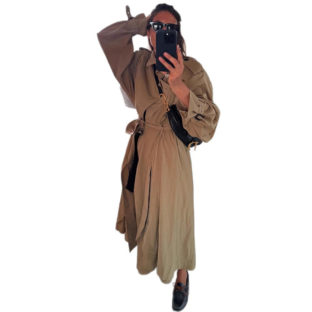 Ladies Oversize Trench Coat with voluminous balloon sleeves, drawstring and removable hood Mune Fashion