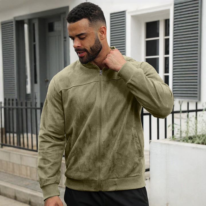 Men's Lightweight Bomber Jacket in Velour Look with Zipper and Ribbed Cuffs Mune Fashion