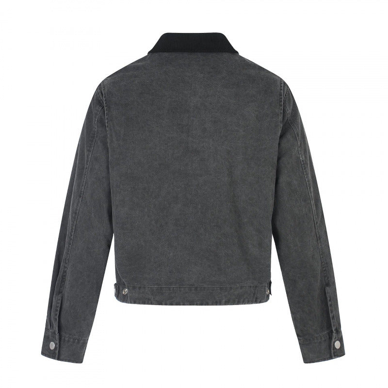 Men's Short-Cut Canvas Bomber Jacket with Cord Collar and Large Photo Collage Print Mune Fashion