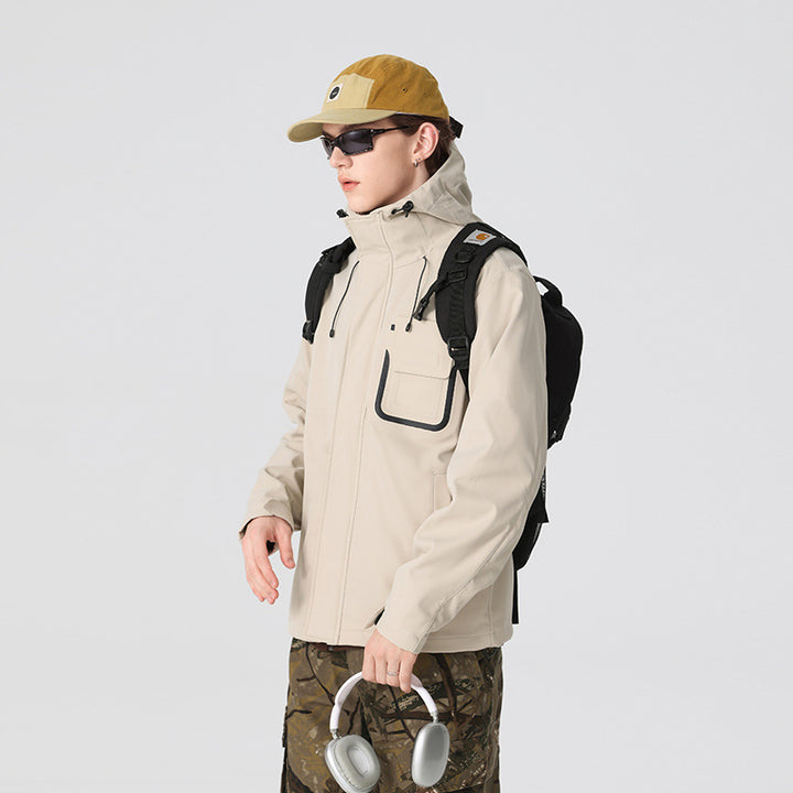 Men's Technical Functional Jacket with Hood, Water-Repellent Softshell and Chest Flap Pocket Mune Fashion
