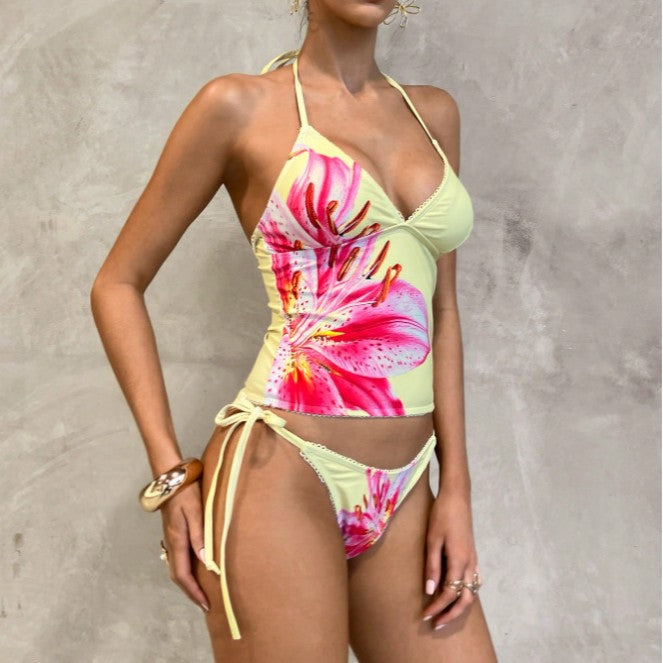 Ladies High-Cut Tankini with Floral Accents Mune Fashion
