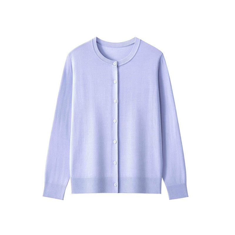 Women's fine knit cardigan with round neckline and button placket Mune Fashion