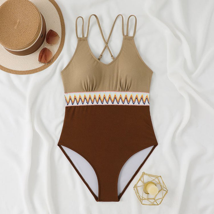 Women's One-Piece Swimsuit with Stylish Back Cutout and Decorative Cuff Mune Fashion
