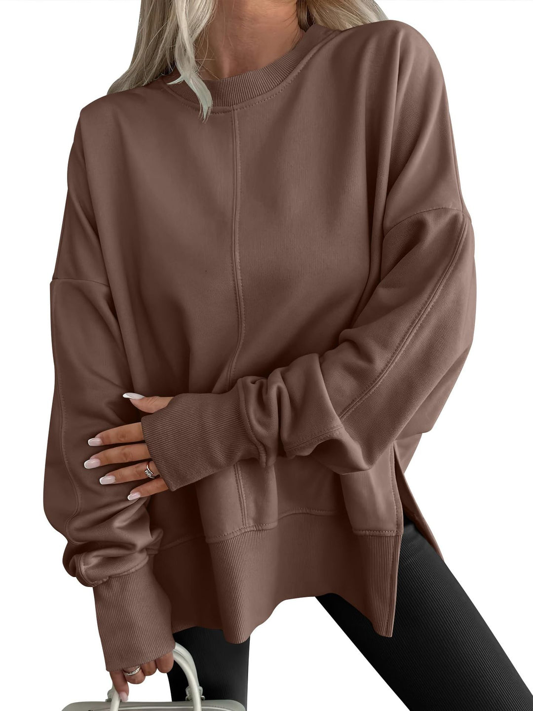 Women Oversize Sweatshirt with Center Seams, Round Neck and Drop Shoulder Mune Fashion
