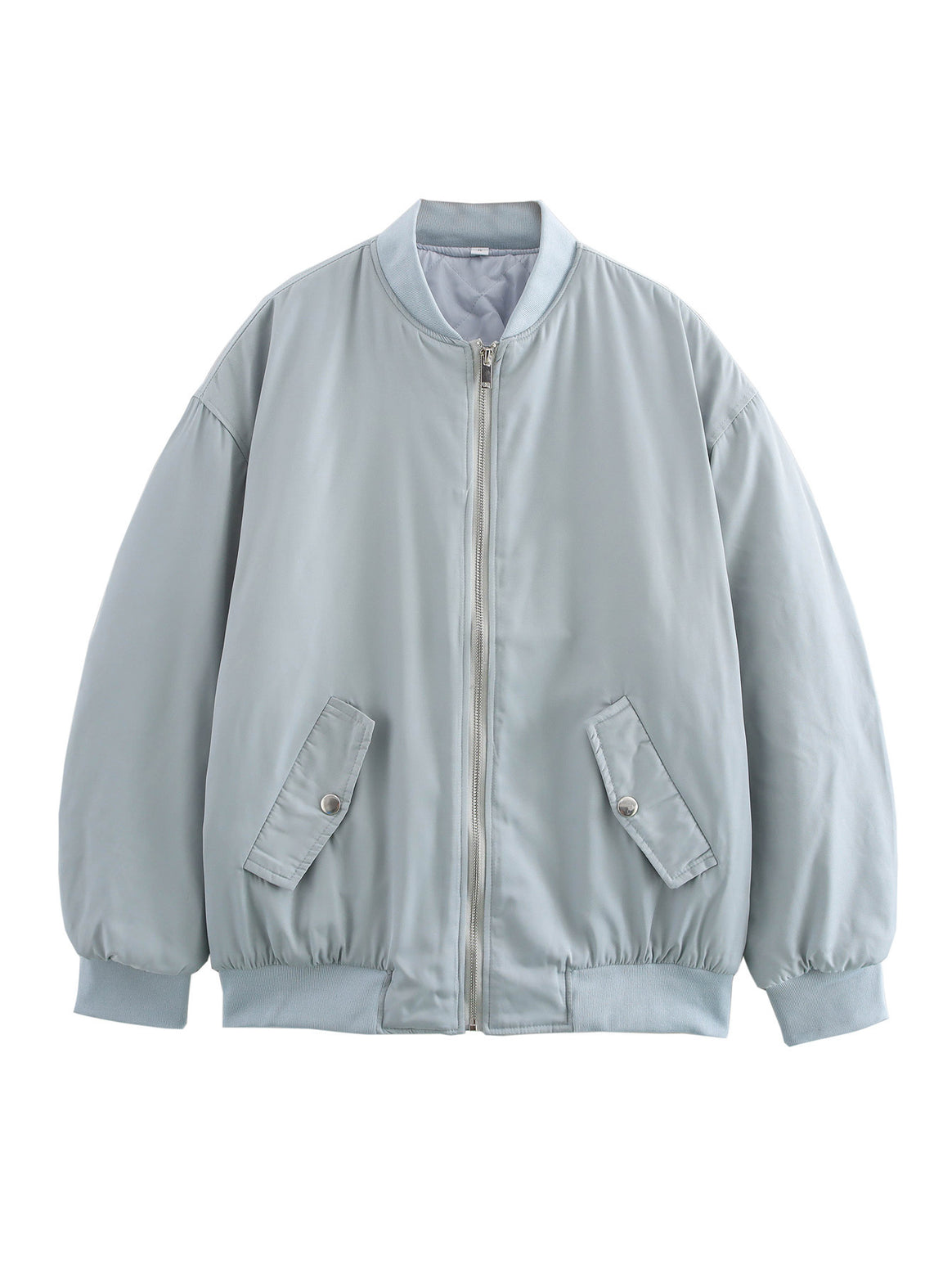 Ladies oversized bomber jacket with stand-up collar, zipper and snap button pockets Mune Fashion
