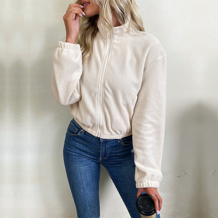 Ladies short-cut fleece zip jacket with stand-up collar and elastic hem Mune Fashion