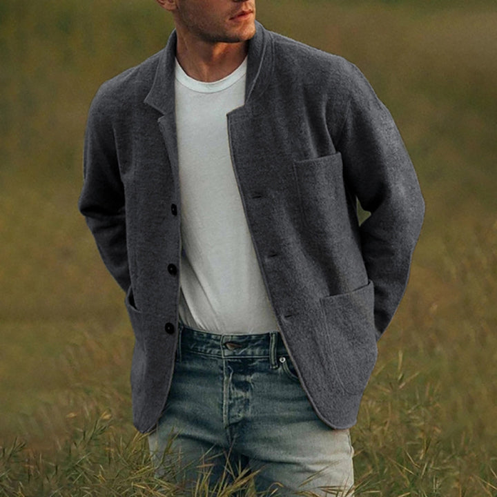 Men's Unstructured Wool-Blend Cardigan Blazer with Button Placket and Patch Pockets Mune Fashion