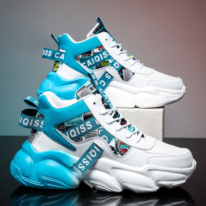 Men's futuristic high-top plateau sneaker with patterned textile mix, padded ankle collar and sculpted EVA sole Mune Fashion