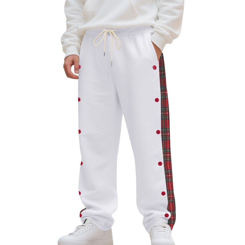 Men's checked side stripe joggers with snap button fly and elastic drawstring Mune Fashion