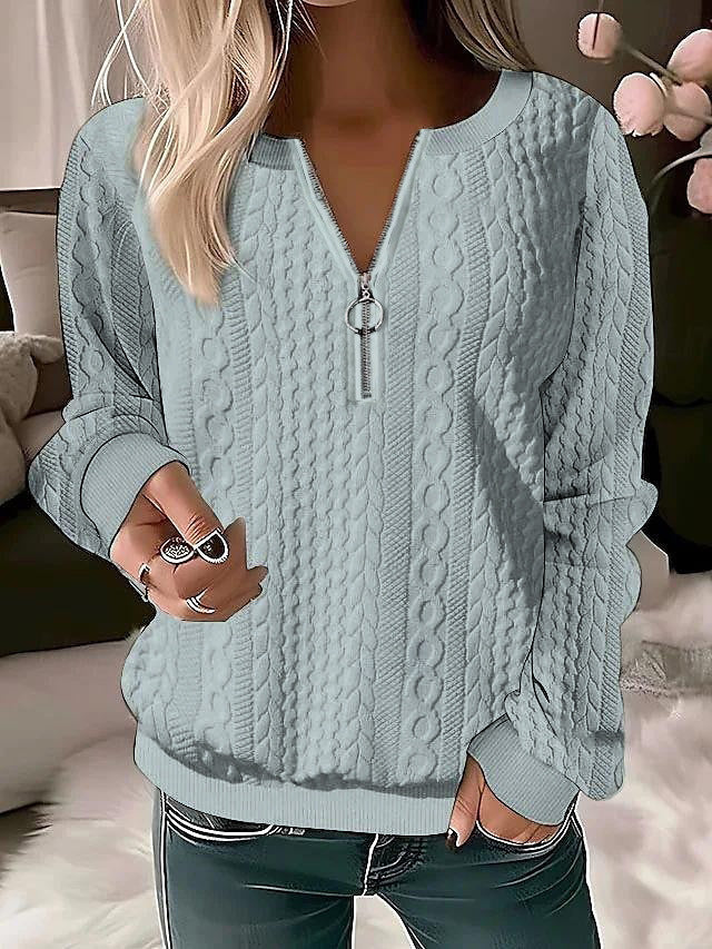 Women's knitted sweater with cable pattern and half zipper Mune Fashion