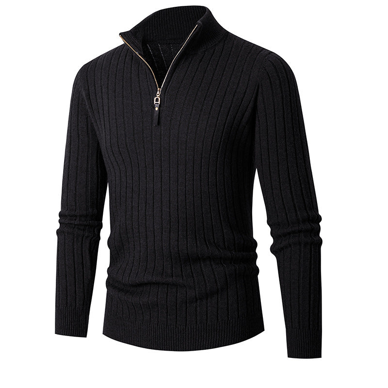 Men's ribbed turtleneck sweater with half zipper and stand-up collar Mune Fashion