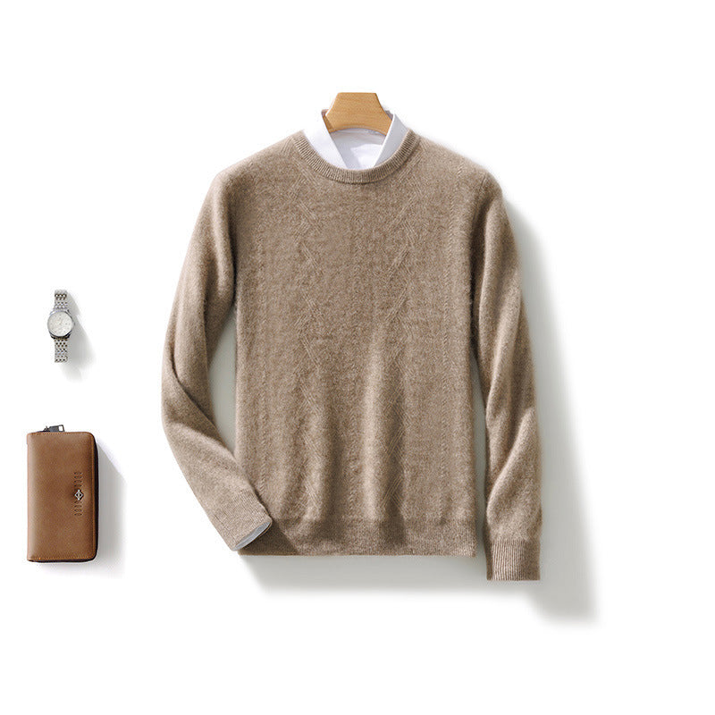 Men's Luxurious Fine Knit Crew Neck Sweater with Subtle Cable Pattern Mune Fashion