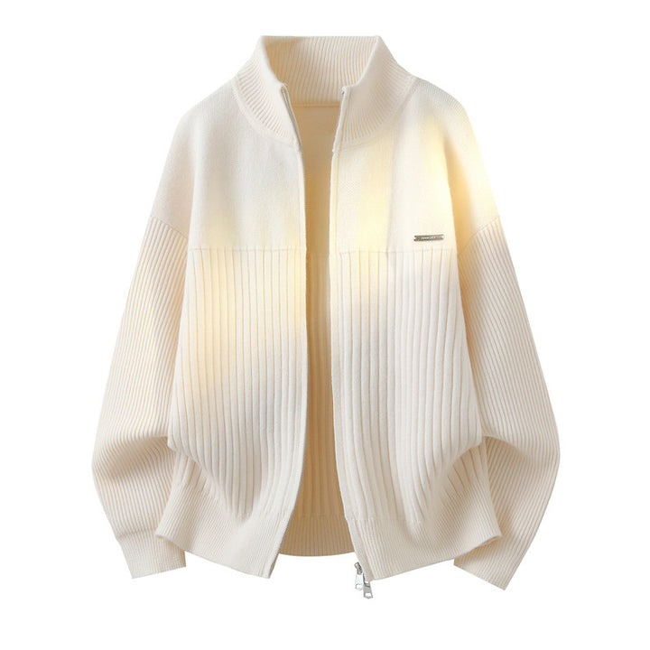 Unisex Oversize Knit Cardigan with Stand-Up Collar, Full Zip & Structured Rib Knit Mune Fashion