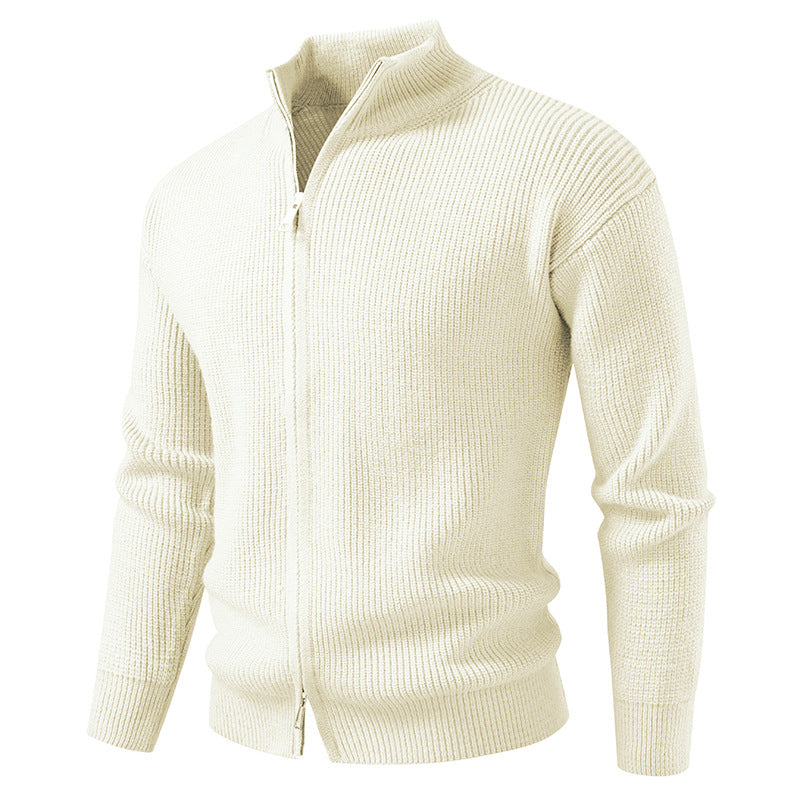 Men's Coarse Ribbed Zip Cardigan with High Cowl Neck and Concealed Seam Mune Fashion